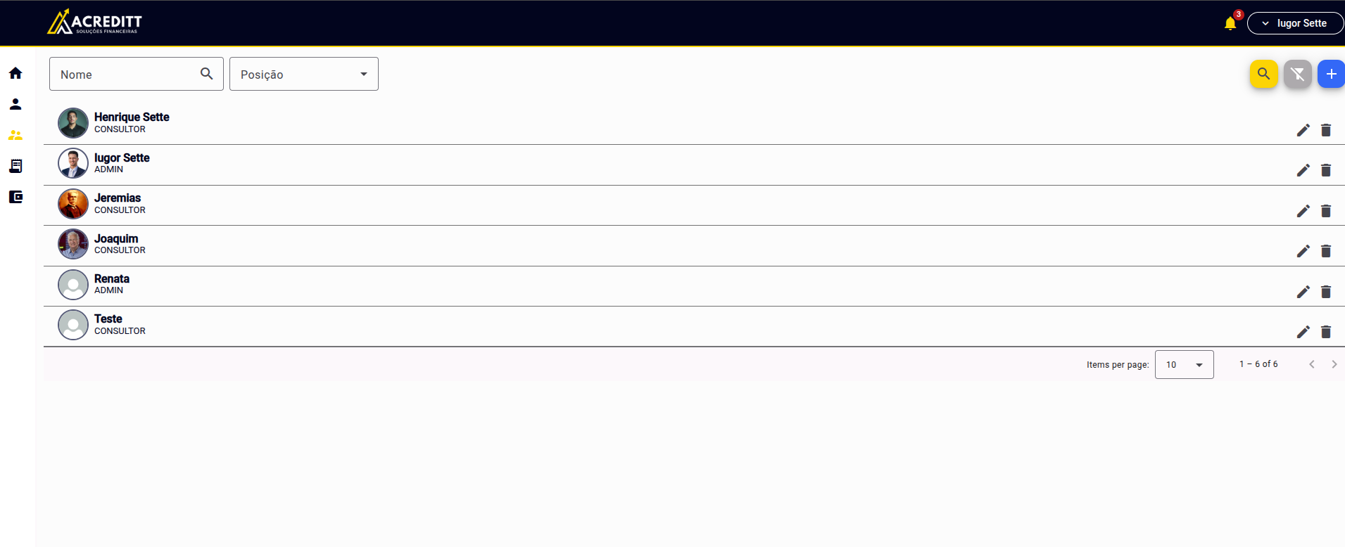 Gestão de usuários no CRM